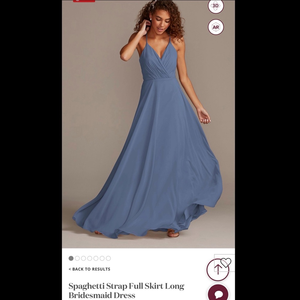 David’s Bridal Steel Blue Bridesmaid Dress